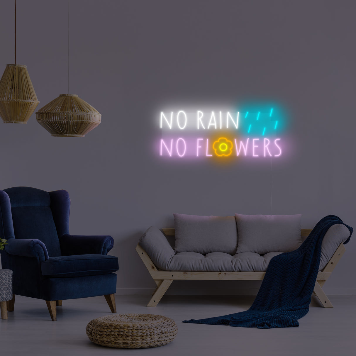 Néon LED mural - No rain no flowers